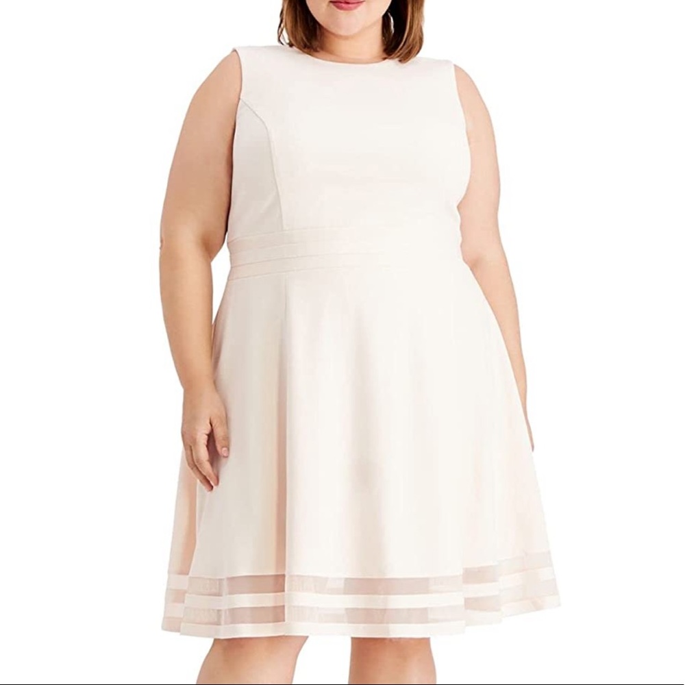 Calvin Klein Fit and Flare Dress with Mesh Inserts at Hem (plus size)